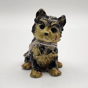 Yorkshire Terrier Dog Yorkie Bejeweled Enamel Magnetic Heavy Trinket Box